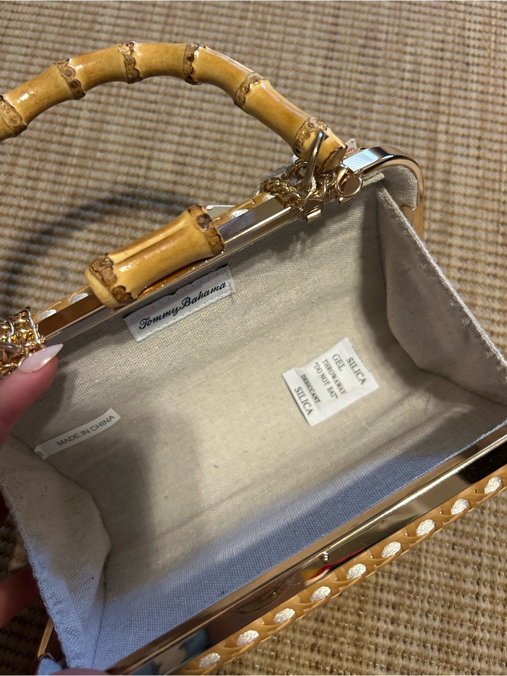 Tommy Bahama Gold Woven Clutch with Bamboo Handle - Picture 4 of 4